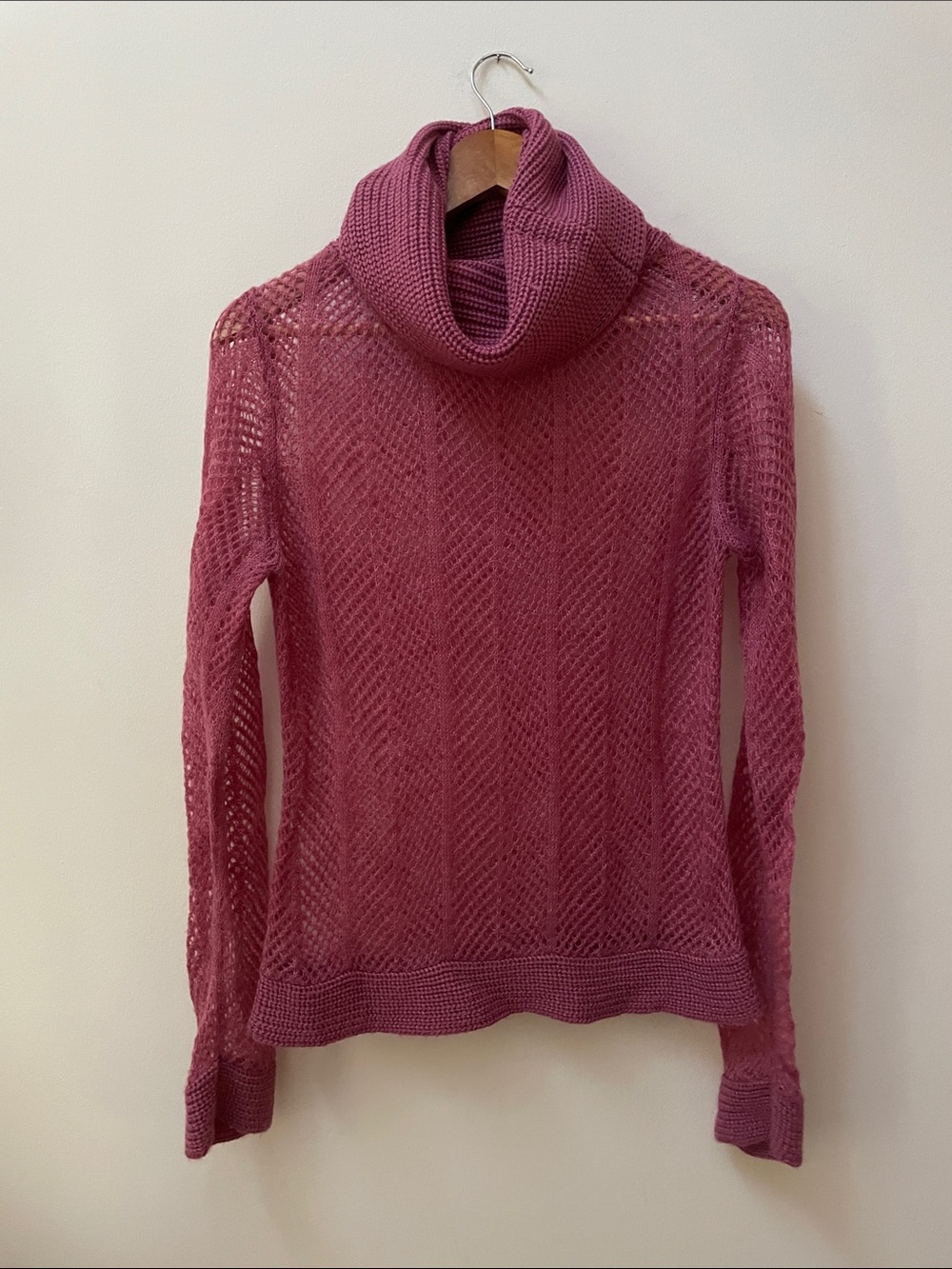 Vintage Cowl Neck Open-Knit Sweater - Dusty Rose - 90s Y2K
